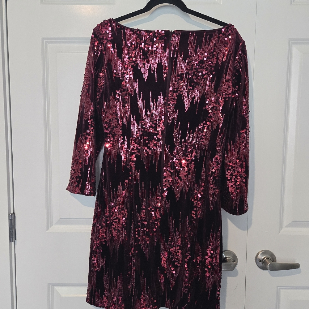 Red Velvet Sequin Cocktail Dress - Picture 7 of 8